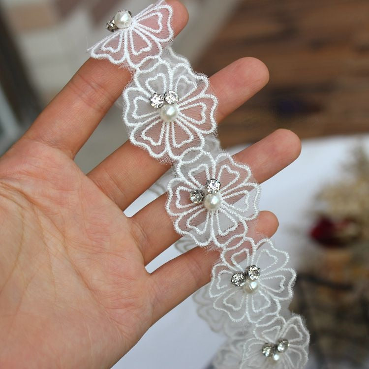 Beaded Floral Lace Trims Fabric BT0019-Lace Fabric Shop