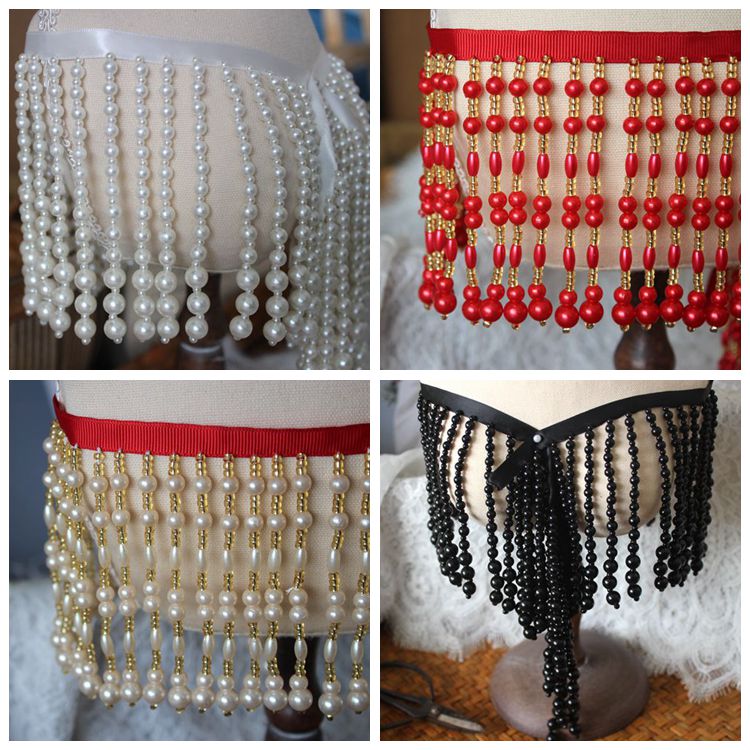 Colorful Pearl Tassel Beaded Lace Trims BT0109-Lace Fabric Shop