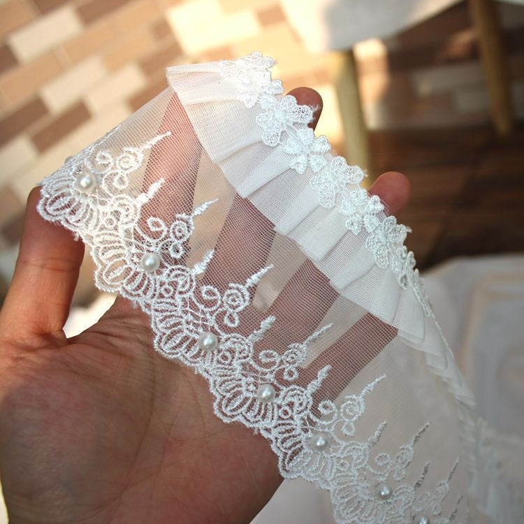 Beaded Gathered Lace Trims Veil Fabric BT0085-Lace Fabric Shop
