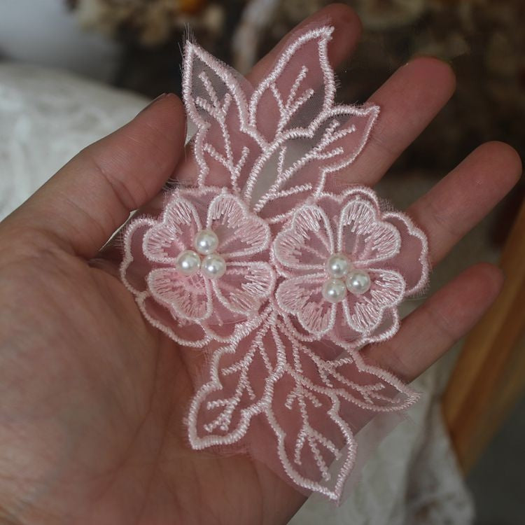 3D Pearl Bead Trim Single Floral BT0010-Lace Fabric Shop