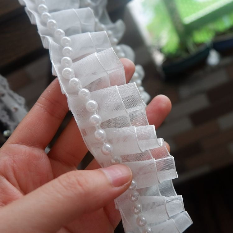 Gathered Tulle Beaded Lace Trim Fabrics BT0073-Lace Fabric Shop