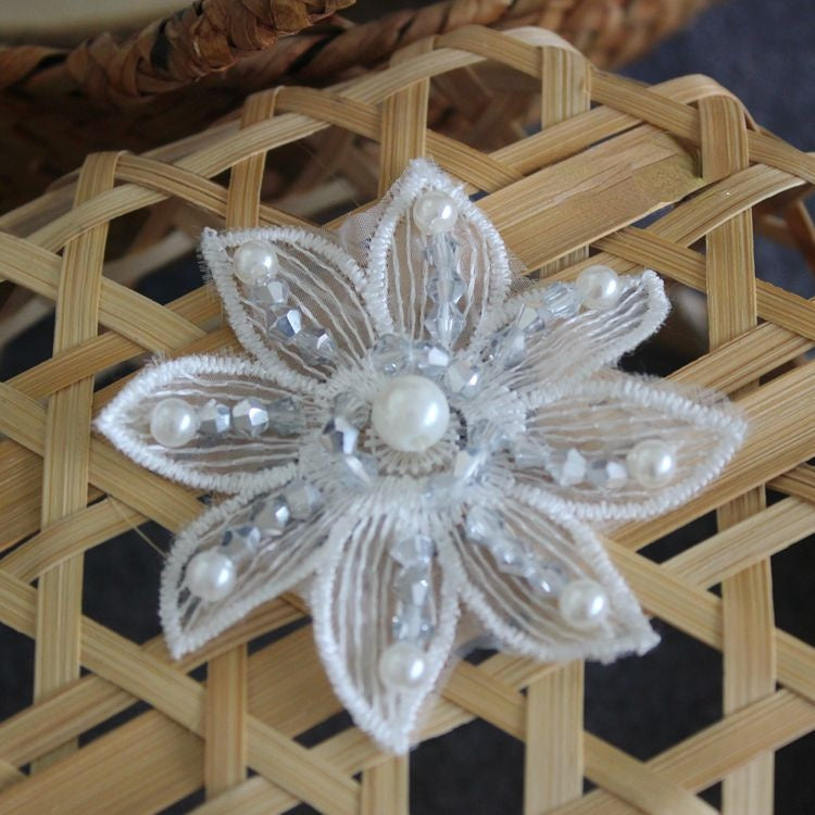 White Black Lace Beaded Trim Single Floral BT0123-Lace Fabric Shop