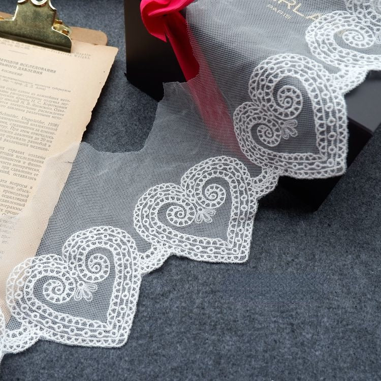 Embroidery White Tulle Width 10-16 cm TF0042-Lace Fabric Shop