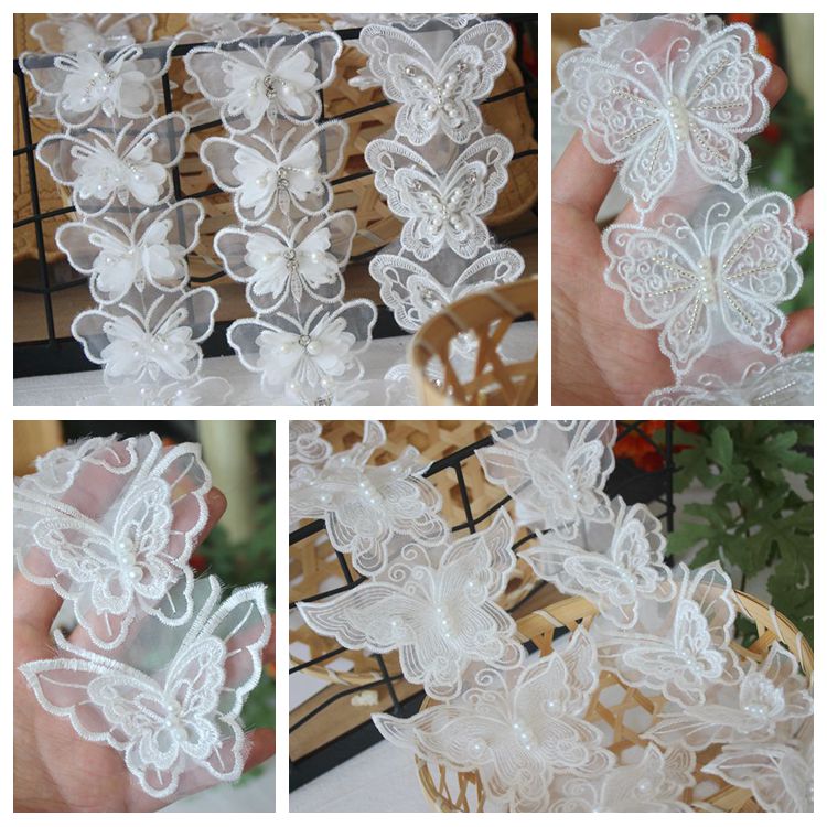 3D Beaded White Lace Trim Fabric BT0015-Lace Fabric Shop
