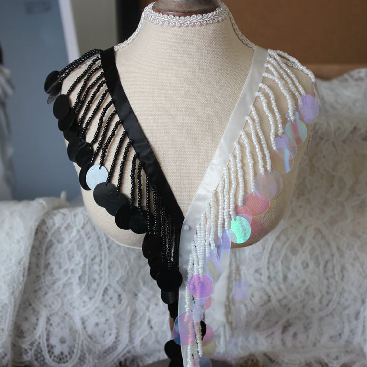 Sequins Tassel Beaded Lace Trim Material BT0111-Lace Fabric Shop