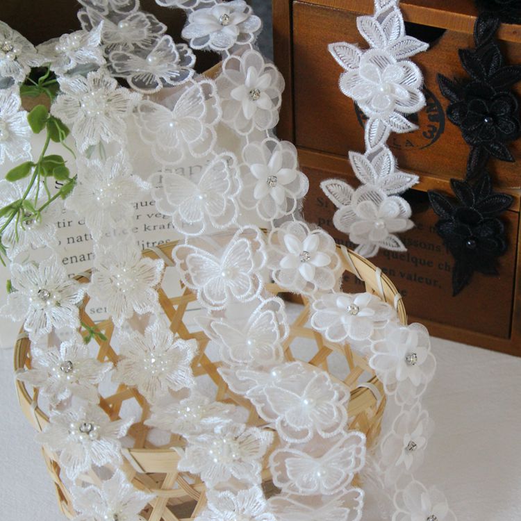 Beaded Lace Trim Floral Wedding Decoration BT0115-Lace Fabric Shop