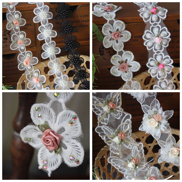 Beads Rose Lace Trimming Fabric BT0054-Lace Fabric Shop