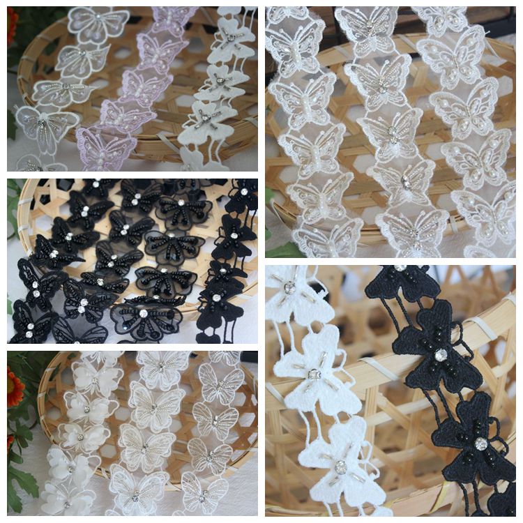 Beaded Butterfly Lace Trims Fabric BT0032-Lace Fabric Shop