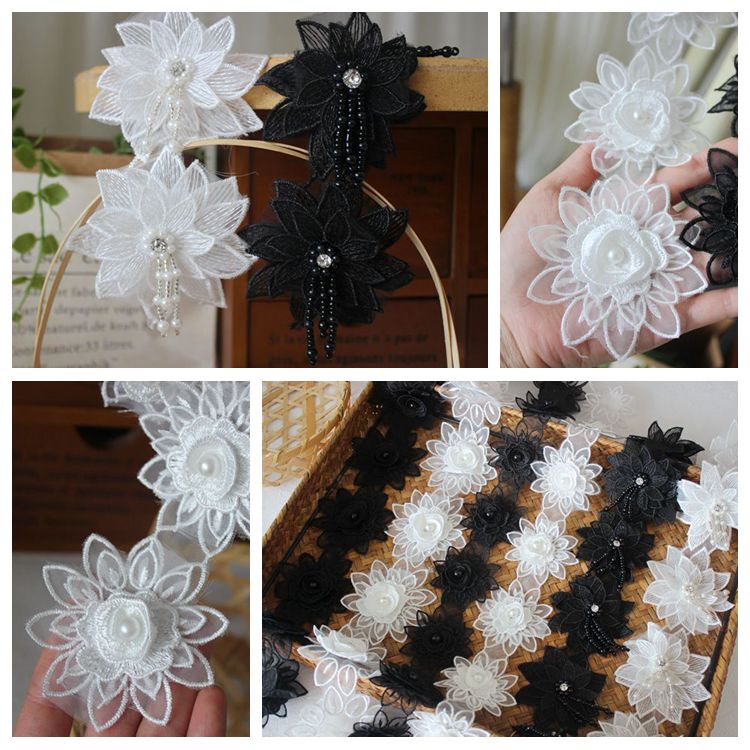 3D Embroidery Beaded Lace Trims Flowers BT0090-Lace Fabric Shop