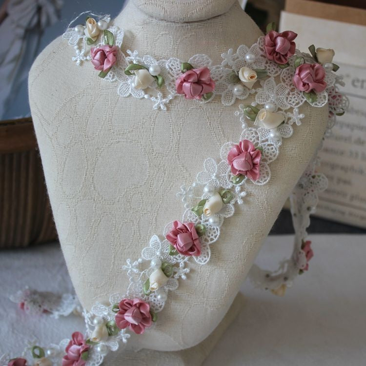 Beaded Flower Lace Trim Wedding Decoration BT0071-Lace Fabric Shop