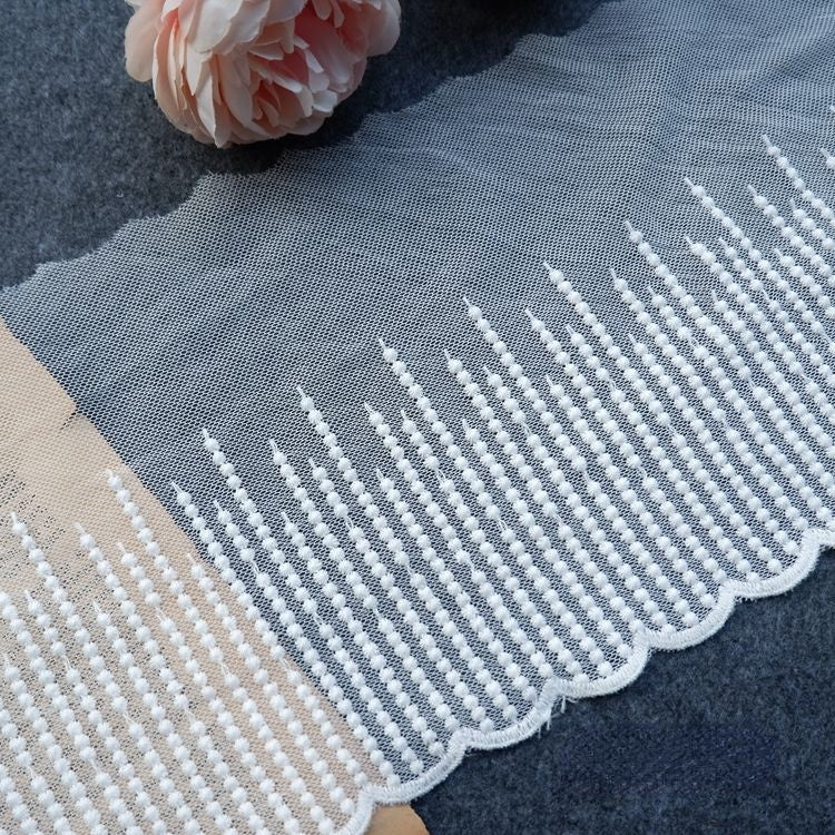 Embroidery White Tulle Width 10-16 cm TF0042-Lace Fabric Shop