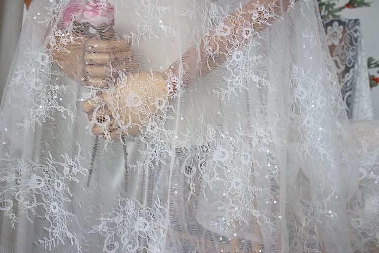 Sequin Flower Chantilly Lace Width 150 cm CHL0139-Lace Fabric Shop