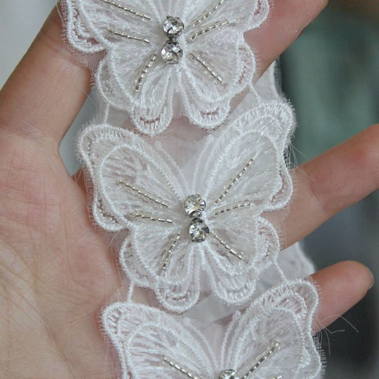 Beaded Butterfly Lace Trims Fabric BT0032-Lace Fabric Shop