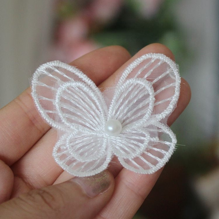 3D Beaded Lace Trim Single Butterfly BT0012-Lace Fabric Shop