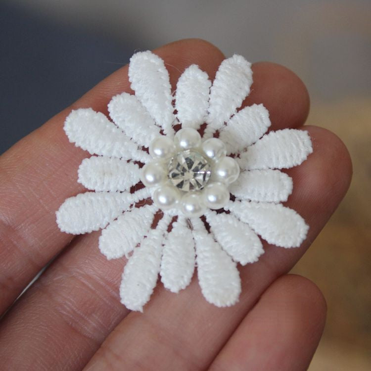 3D Beaded Lace Trim Single Flower BT0001-Lace Fabric Shop