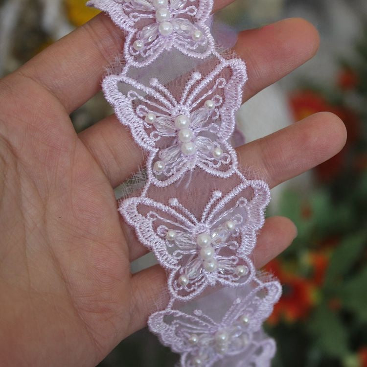 Beaded Butterfly Lace Trims Fabric BT0032-Lace Fabric Shop