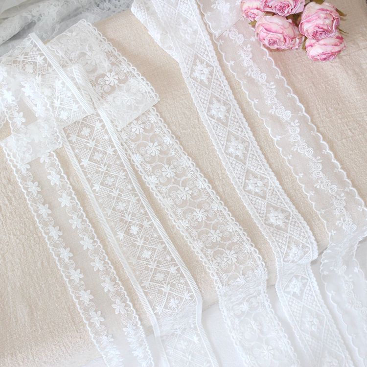 White Mesh Tulle Lace Trim Width 4-6 cm LT0376-Lace Fabric Shop