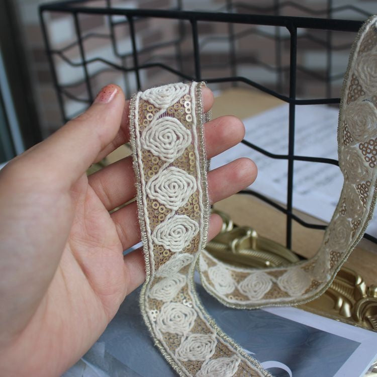 Gold Embroidery Sequin Beaded Lace Trim BT0075-Lace Fabric Shop