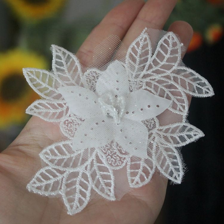 3D Beaded Lace Trim Single Large Floral BT0124-Lace Fabric Shop