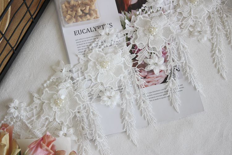 White 3D Beading Floral Lace Trims BT0062-Lace Fabric Shop