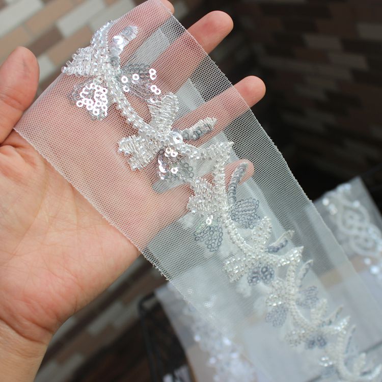 Luxury Silver Sequin Beaded Lace Trimming BT0079-Lace Fabric Shop