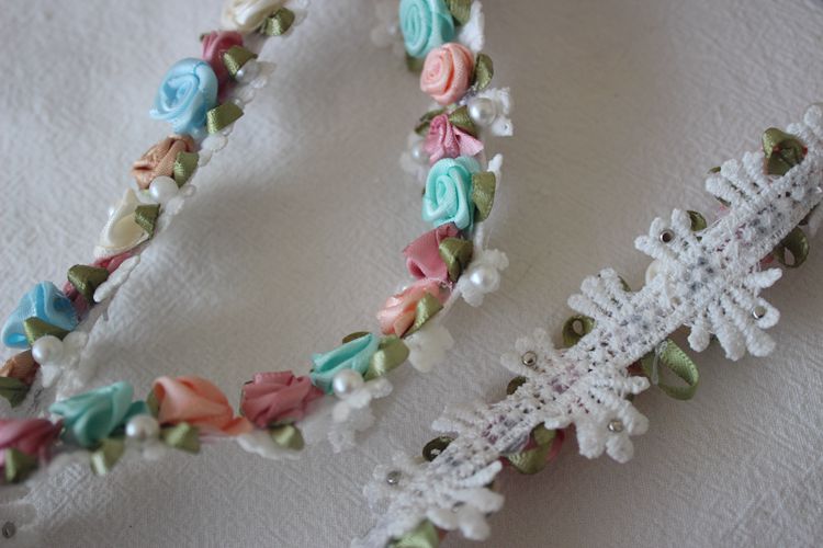 3D Ribbon Rose Beaded Lace Trim Material BT0125-Lace Fabric Shop