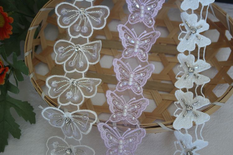 Beaded Butterfly Lace Trims Fabric BT0032-Lace Fabric Shop