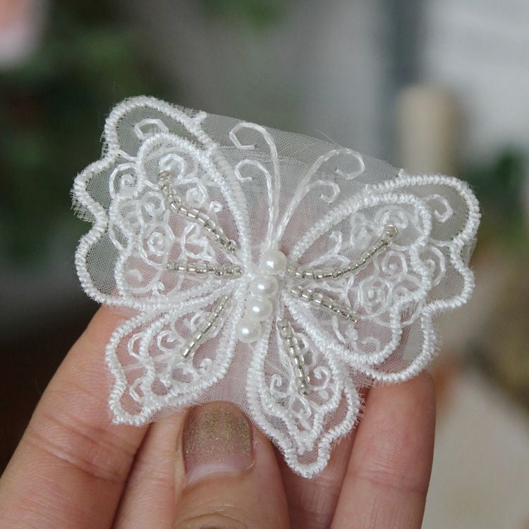 3D Beaded Lace Trim Single Butterfly BT0012-Lace Fabric Shop