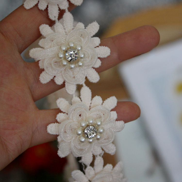 Pearl Beaded Floral Lace Trim Fabrics BT0034-Lace Fabric Shop