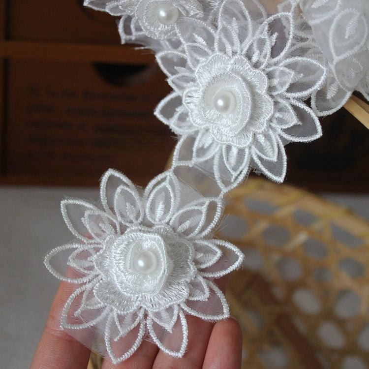 3D Embroidery Beaded Lace Trims Flowers BT0090-Lace Fabric Shop