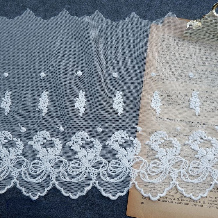 Embroidery White Tulle Width 17-23 cm TF0034-Lace Fabric Shop