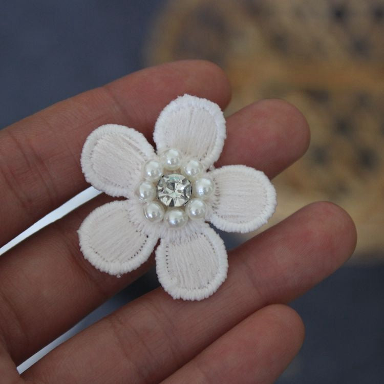 3D Beaded Lace Trim Single Flower BT0001-Lace Fabric Shop