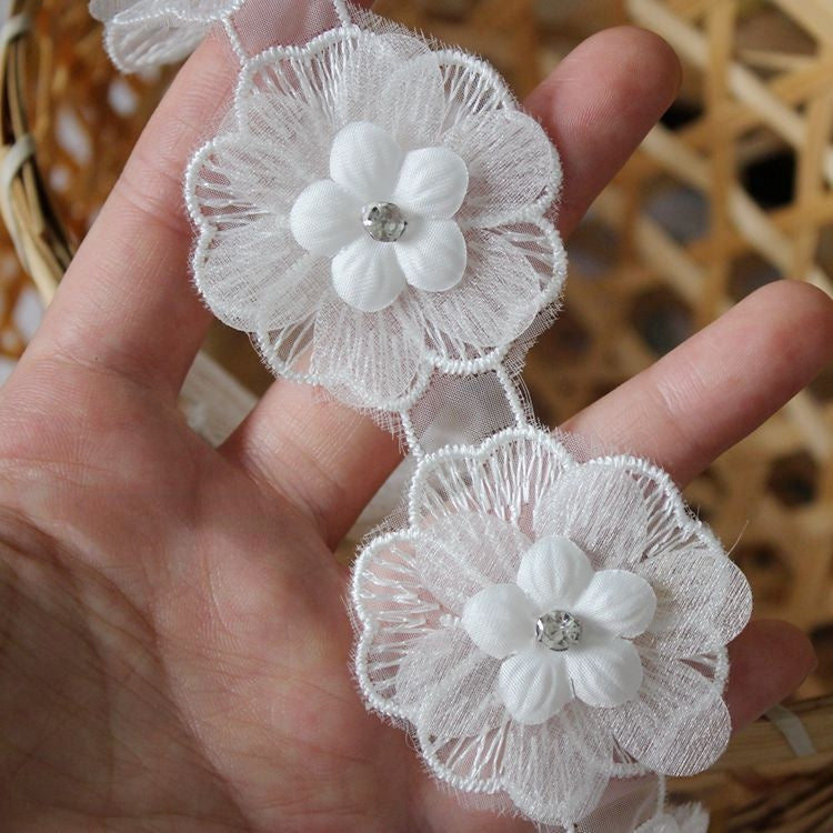 3D Rhinestone Beaded Lace Trims Fabric BT0033-Lace Fabric Shop