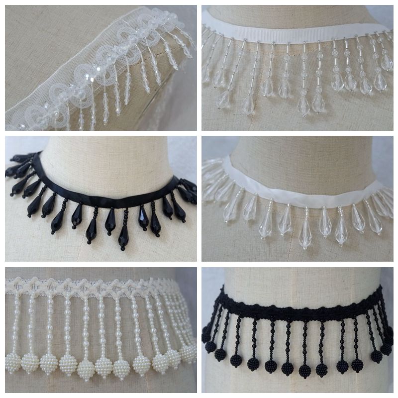 Cuff Hem Tassel Beaded Trim Decoration BT0067-Lace Fabric Shop