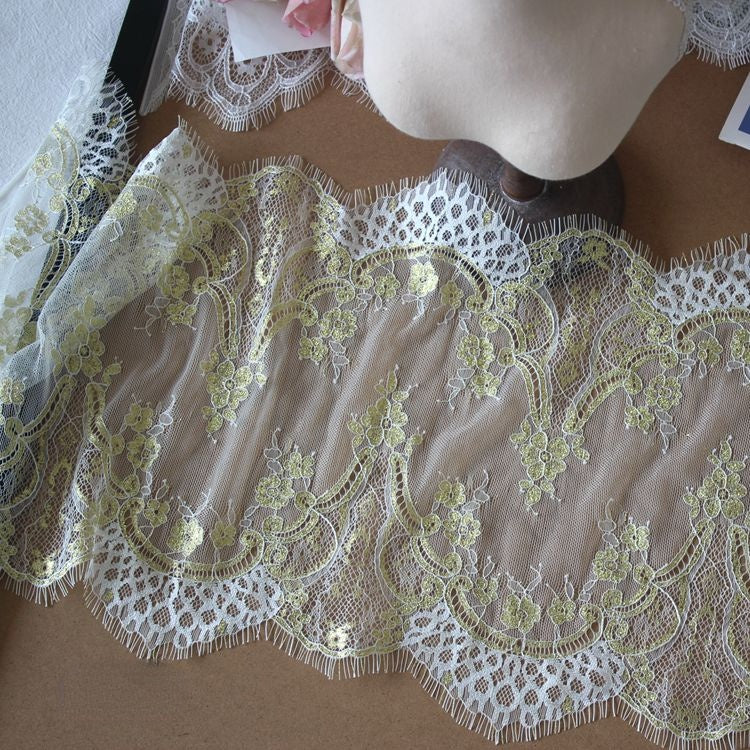 Golden Lace Fabric Width 24-30 cm CL0060-Lace Fabric Shop