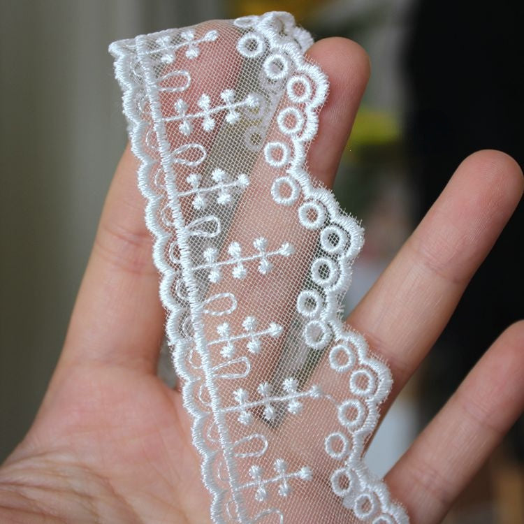 White Embroidery Lace Trim Width 3 cm LT0370-Lace Fabric Shop