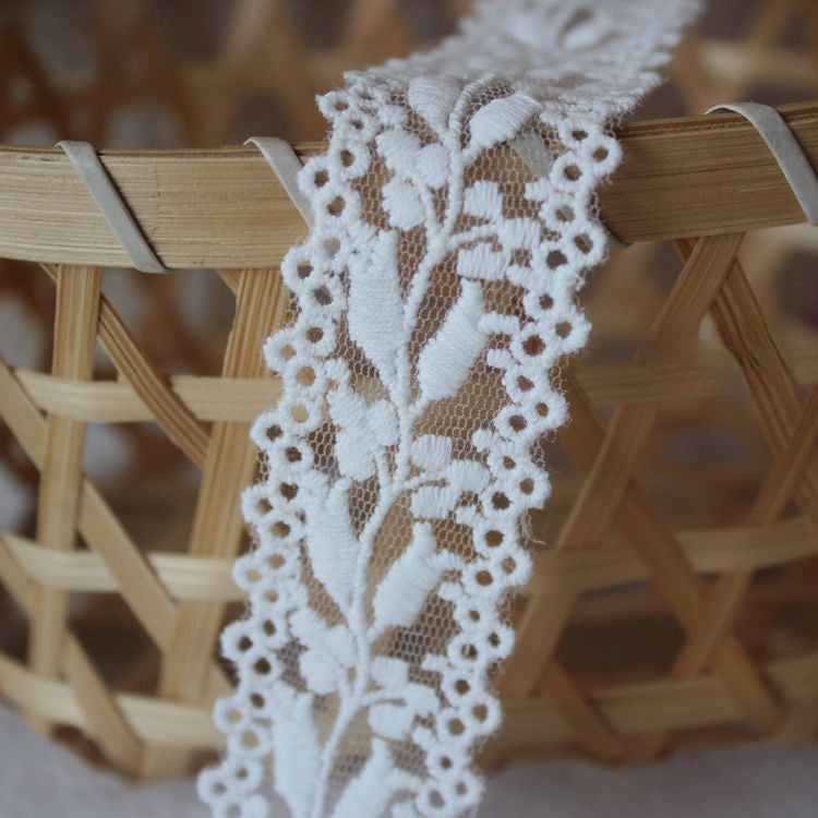 Embroidery White Tulle Lace Trim Width 4 cm LT0375-Lace Fabric Shop