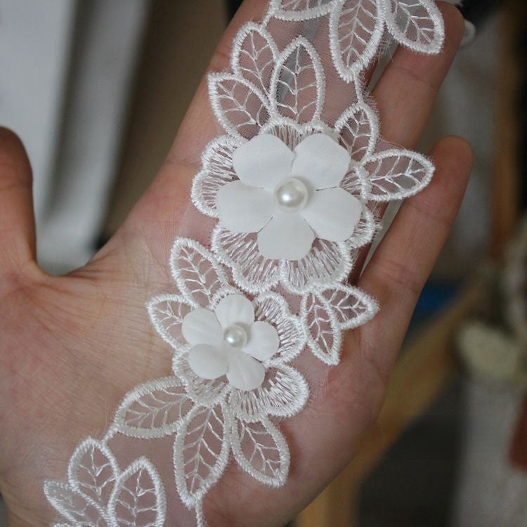 Beaded Floral Lace Trim Fabric BT0056-Lace Fabric Shop