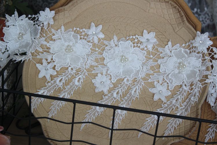 White 3D Beading Floral Lace Trims BT0062-Lace Fabric Shop