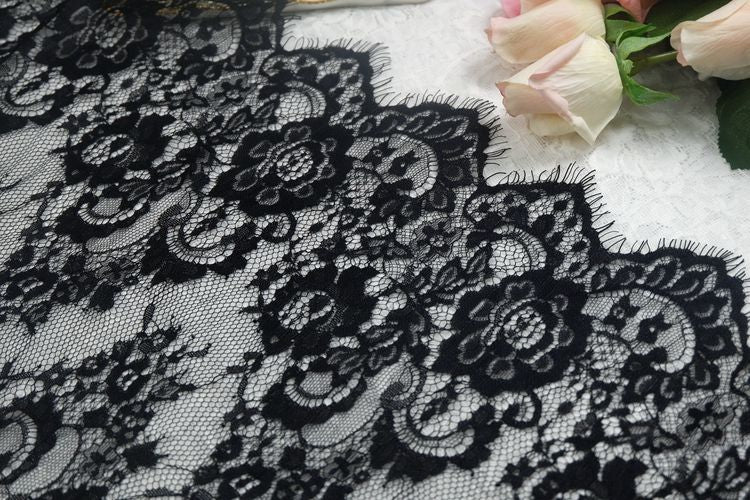 Wide Lace Trim Black White Width 45 cm LT0296-Lace Fabric Shop
