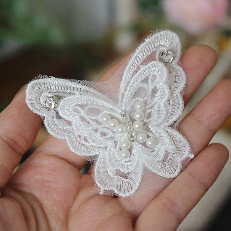 3D Beaded Lace Trim Single Butterfly BT0012-Lace Fabric Shop