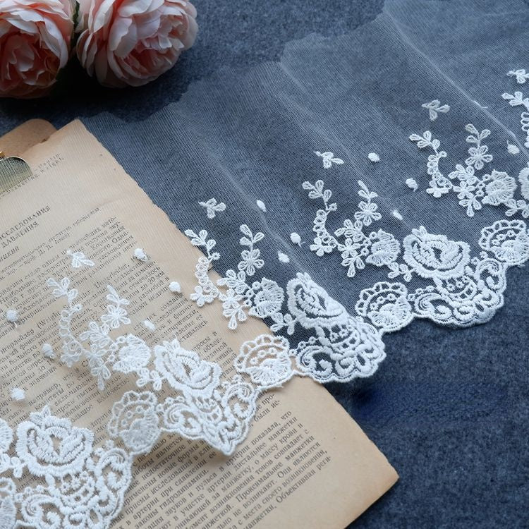 Embroidery Tulle Width 13-20 cm TF0005-Lace Fabric Shop