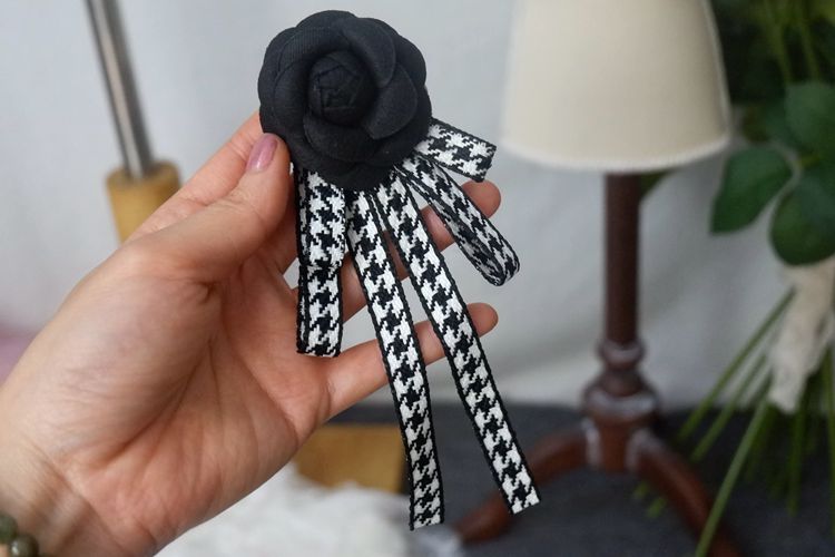 Beaded Camellia Bow Tie Brooch BTA0014-Lace Fabric Shop