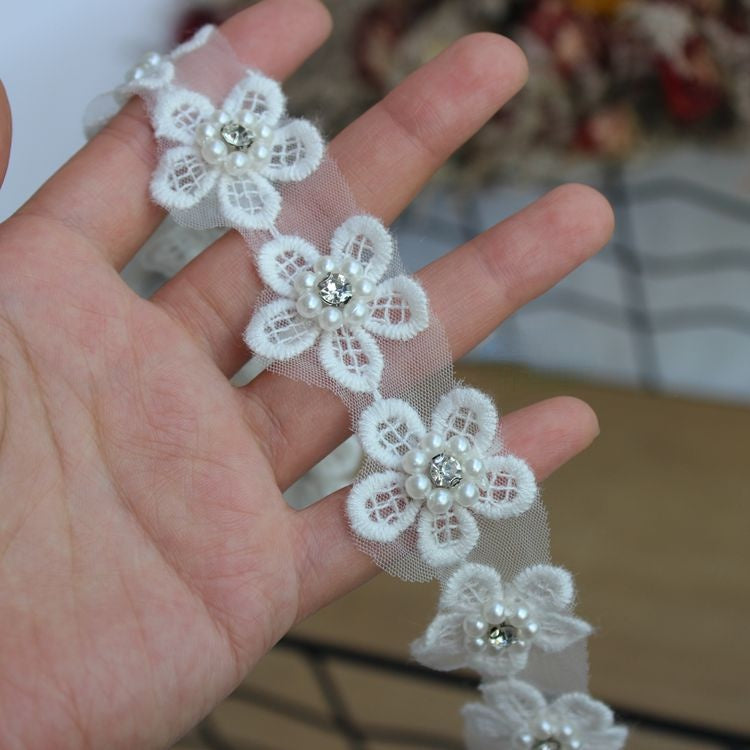 Beaded Floral Lace Trims Fabric BT0019-Lace Fabric Shop