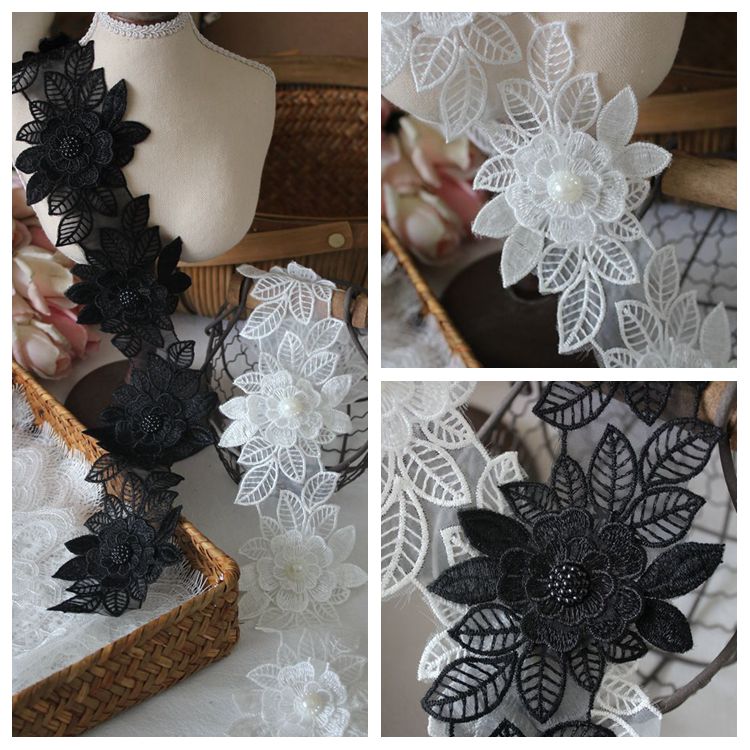 3D Embroidery Beaded Lace Trim Floral BT0112-Lace Fabric Shop
