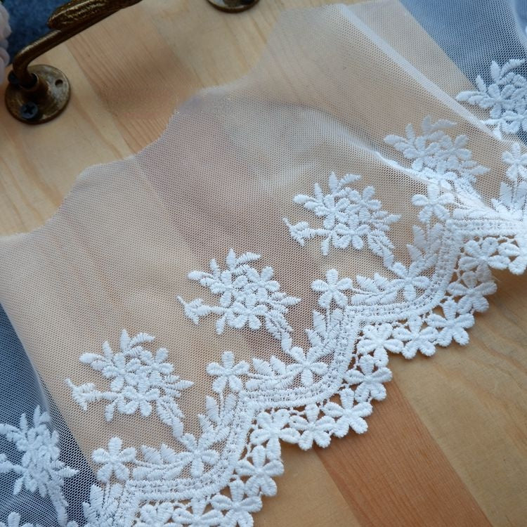 Embroidery White Tulle Width 12 cm TF0050-Lace Fabric Shop
