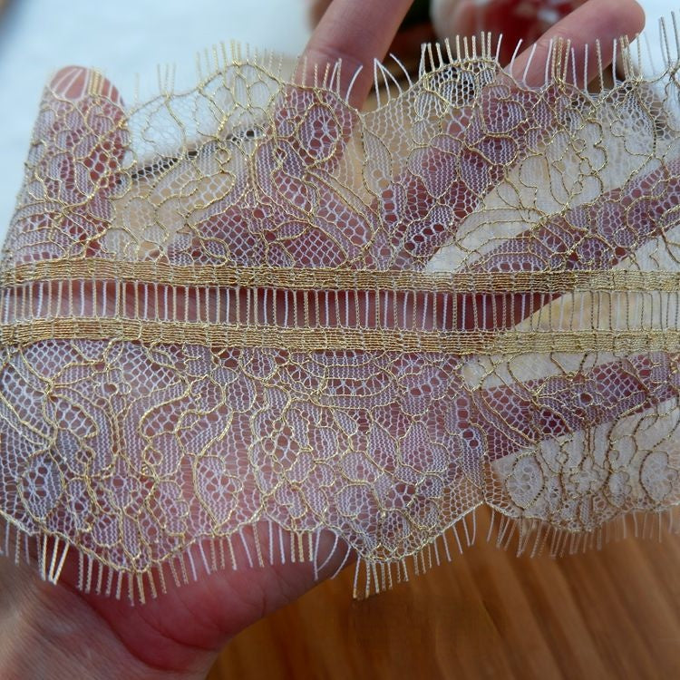 Golden Lace Fabric Trim Width 10-12 cm CL0062-Lace Fabric Shop