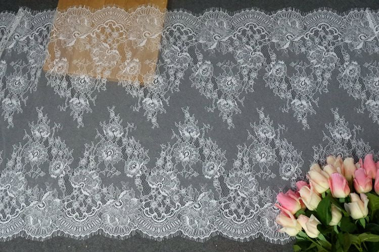White Black Chantilly Lace Width 60 cm CHL0098-Lace Fabric Shop