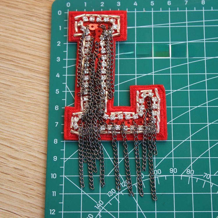 Tassel Beaded Letters DIY Cloth Patch BA0115-Lace Fabric Shop
