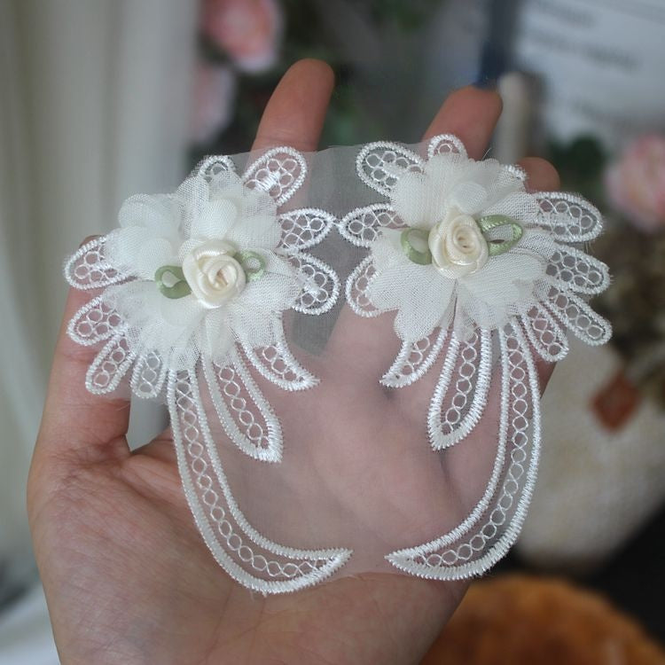 3D Beaded Lace Trim Single Floral BT0031-Lace Fabric Shop